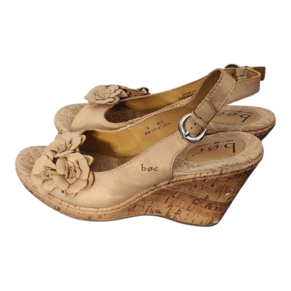 Born b.o.c Gold Floral Slingback Wedge Sandals Comfort Cork Heel Shoes‎ Size 10 - Picture 3 of 12
